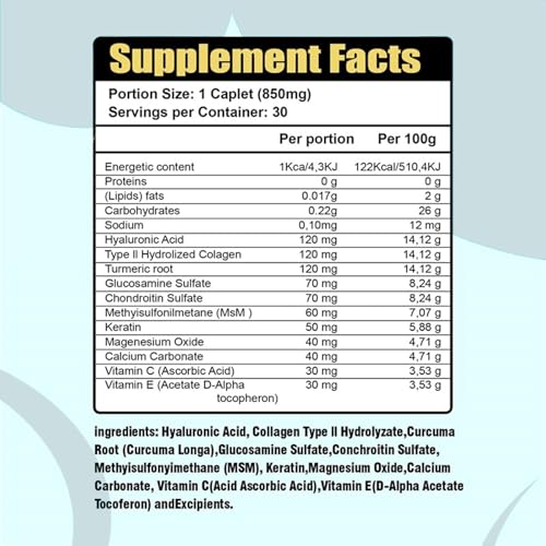 wuliao Hyaluronic Acid 850 mg – 60 Caplets | Hyaluronic Acid for Skin Hydration & Joint Support | 2 Pack of 30 Caplets | 60 Day Supply
