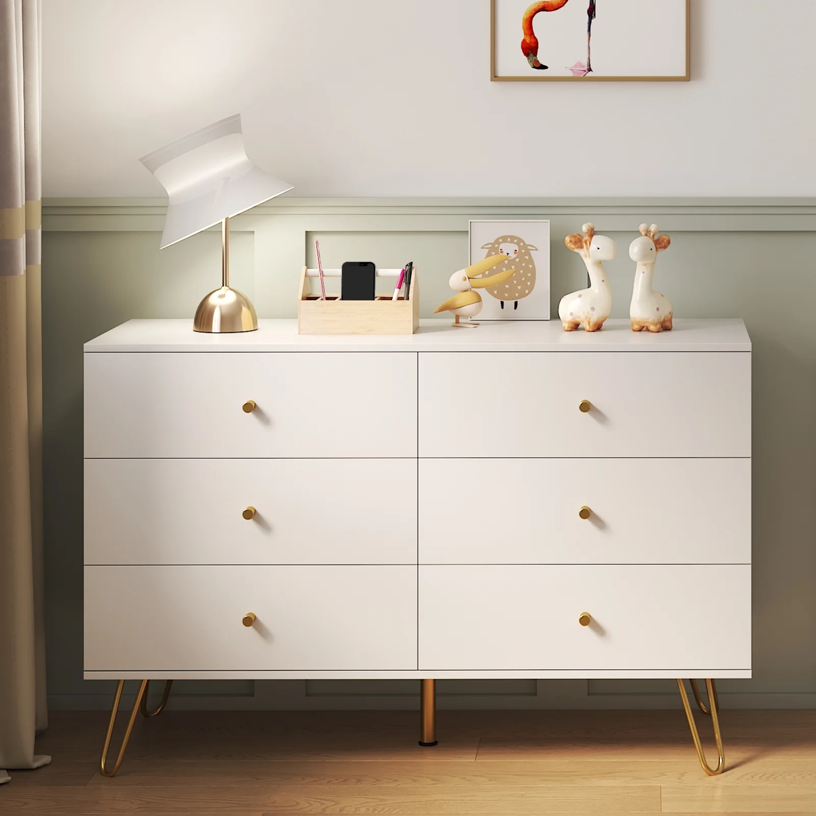 REHOOPEX White Dresser for Bedroom with 6 Drawers, Nursery Dresser for Living Room, Kids Room