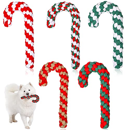 Sumind 5 Pack Christmas Dog Toys Crutch Bone Rope Puppy Pet Chew and Training Play Toys Christmas Candy Cane Dog Chew Toy for Puppy Small Medium Dogs
