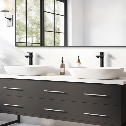 Matte Black Bathroom Vessel Faucet,Round Black Faucet for Vessel Sink,Black Stainless Steel Vessel Sink Faucets,Single Handle Lavatory Vanity Faucets with Drain & Water Hoses