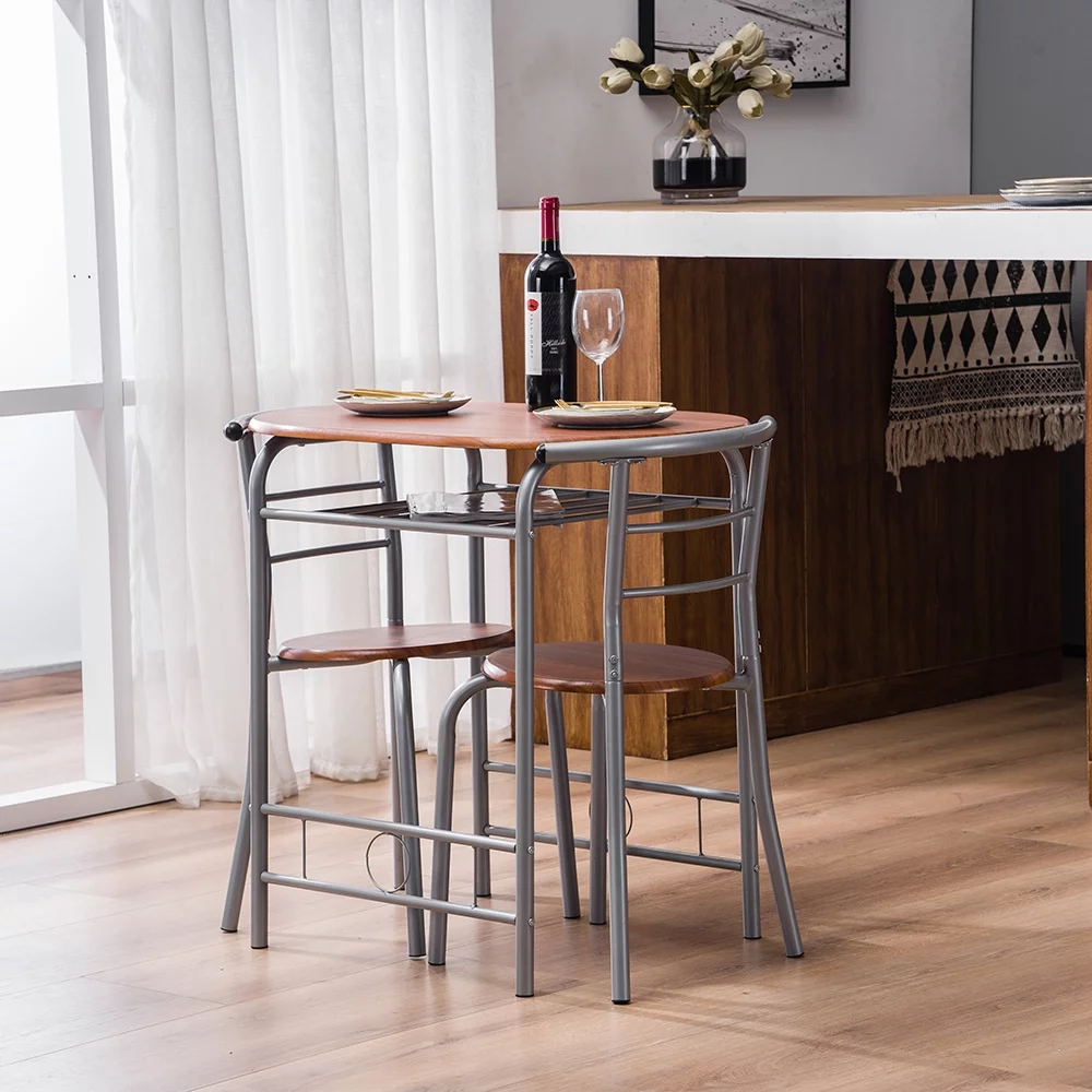 3PCS Dining Table Set 2 Chairs Wood Metal Kitchen Breakfast Living Room Furniture
