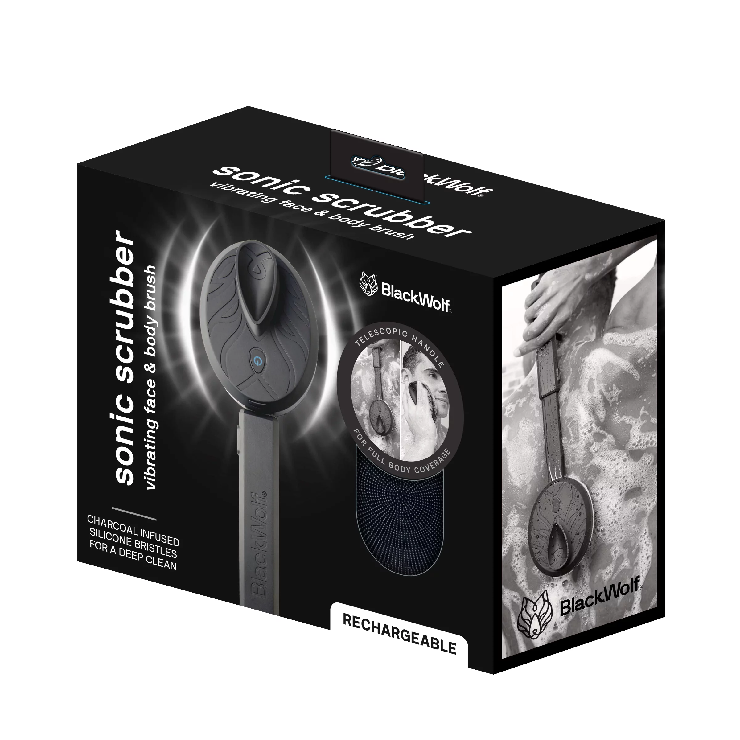 Black Wolf Vibrating Face and Body Brush, Sonic Scrubber