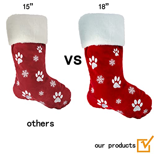 AnyDesign 2pcs Large Christmas Stockings 8.7 x 18.1inch Dog Paw Print Snowflake Pattern Hanging Stockings Red Green Christmas Decorations Gift Bag Hanging Ornament for Xmas Holiday Party Pet Home