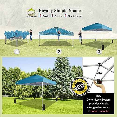 CROWN SHADES 10x10 Pop Up Canopy - Beach Tent with One Push Setup - Easy Outdoor Sun Shade for Events, Parties, Camping - Gazebo with STO-N-Go Cover Bag, Silver Coated Top, White