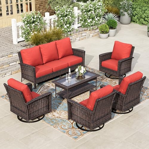 HERA'S HOUSE High Back Patio Furniture Set with Swivel Chairs, Outdoor Wicker Conversation Sets with 5.5
