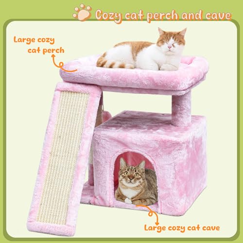 Small Cat Tree for Indoor Cats，Cat Tower with Scratching Post and Board，Cat House with Perch for Kitten, Stable Condo and Stand (Light Grey)
