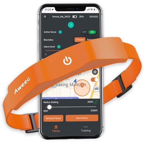 GPS Electric Dog Fence with Free App, Wireless Fence System with Training Collar, Portable Fence for Outdoor Use, Rechargeable Waterproof Flexiable Collar, Adjustable of Dogs (Grey)