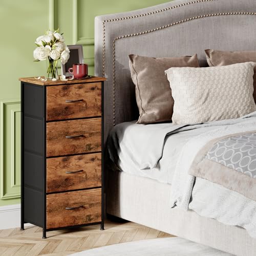 Somdot Tall Dresser for Bedroom with 5 Drawers, Storage Organizer Chest of Drawers with Removable Fabric Bins for Closet Bedside Nursery Laundry Living Room Entryway Hallway, Black Rustic Brown