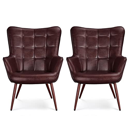 Yaheetech Leather Accent Chairs, Living Room Chairs Leather Large Armchairs Accent Chairs with Metal Legs for Living Bedroom Office Statement, Camel