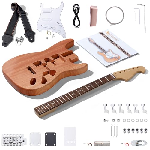 Leo Jaymz DIY Single Cut Electric Guitar Kits with Mahogany Body and Neck - Rosewood Fingerboard and All Components Included (LP Hollow)