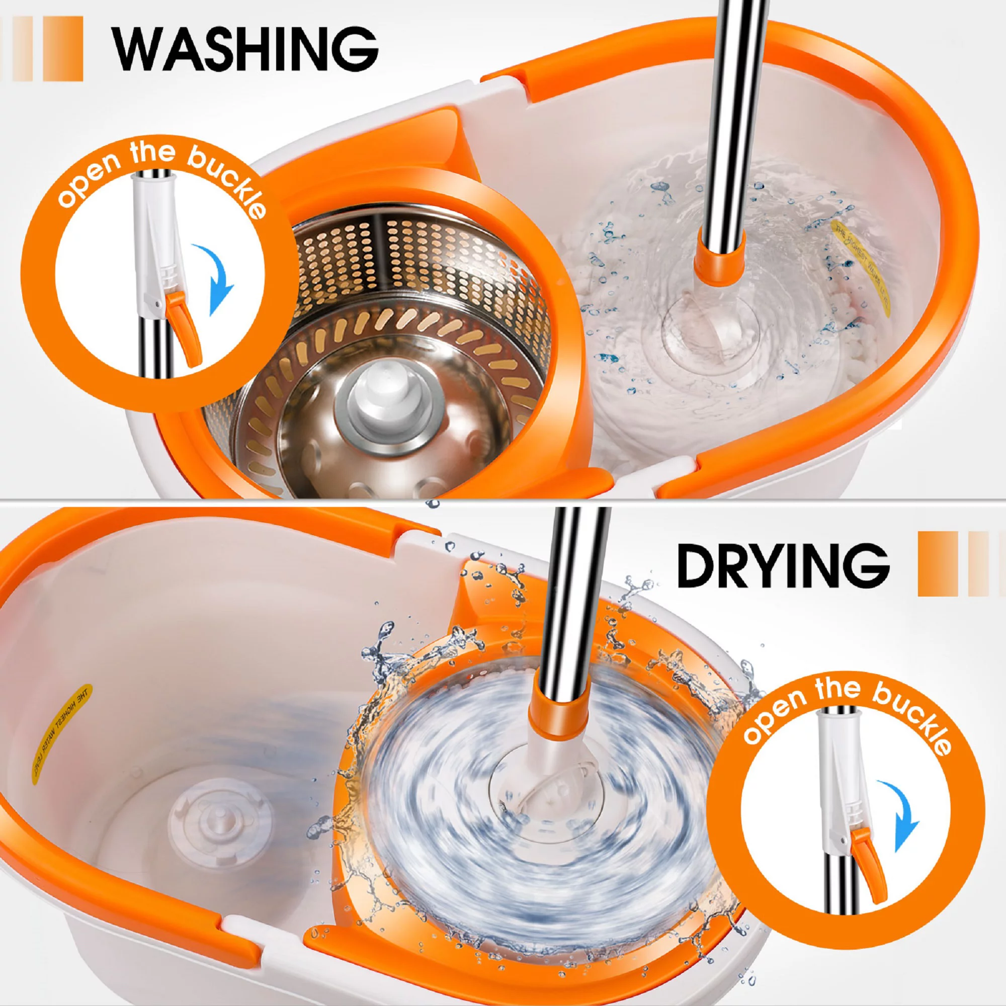Mastertop Floor Cleaning Spin Mop and Bucket System with Wringer Set, 6 Microfiber Mop Heads