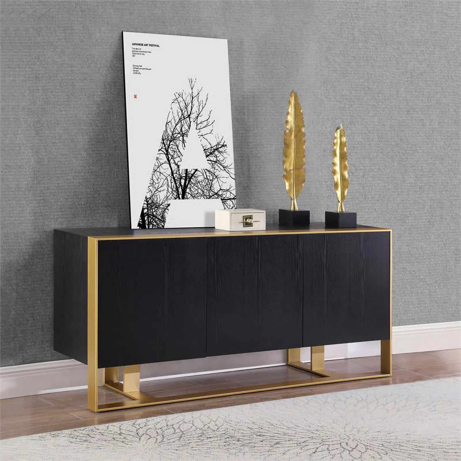 Meridian Furniture Sherwood Oak Wood Veneer Sideboard and Buffet in Black