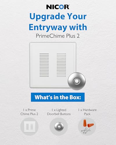 PrimeChime Plus 2 Electric Doorbell Kit - Doorbells for Home - Includes Selectable Ring Chimes - Basic Button, White - NICOR Lighting