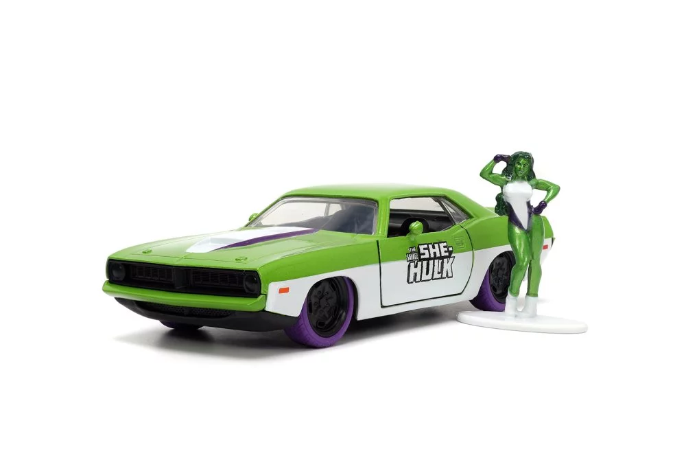 1973 Plymouth Barracuda with She-Hulk Figure, She-Hulk - Jada Toys 34273 - 1/32 Scale Diecast Car