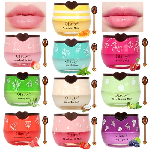 4 PCS Bee Lip Balm Honey Pot-Strawberry, Watermelon, Apple Lime, Honey Lip Mask Overnight Propolis Moisturizing,Vitamin E Prevention Cracked &Chapped Lips,Christmas Gifts Lip Balm