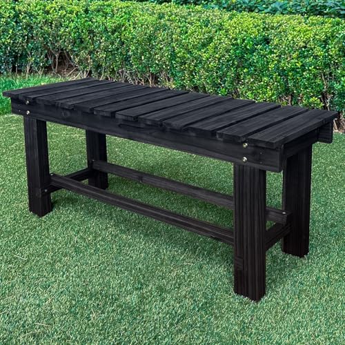 Outdoor Garden Bench, 2-Person Wood Patio Bench Weatherproof Outdoor Backless Bench, Anti-Corrosion and Anti-Rust Garden Benches for Garden Lawn Porch Park Backyard (Carbonized,35.5''/90cm)