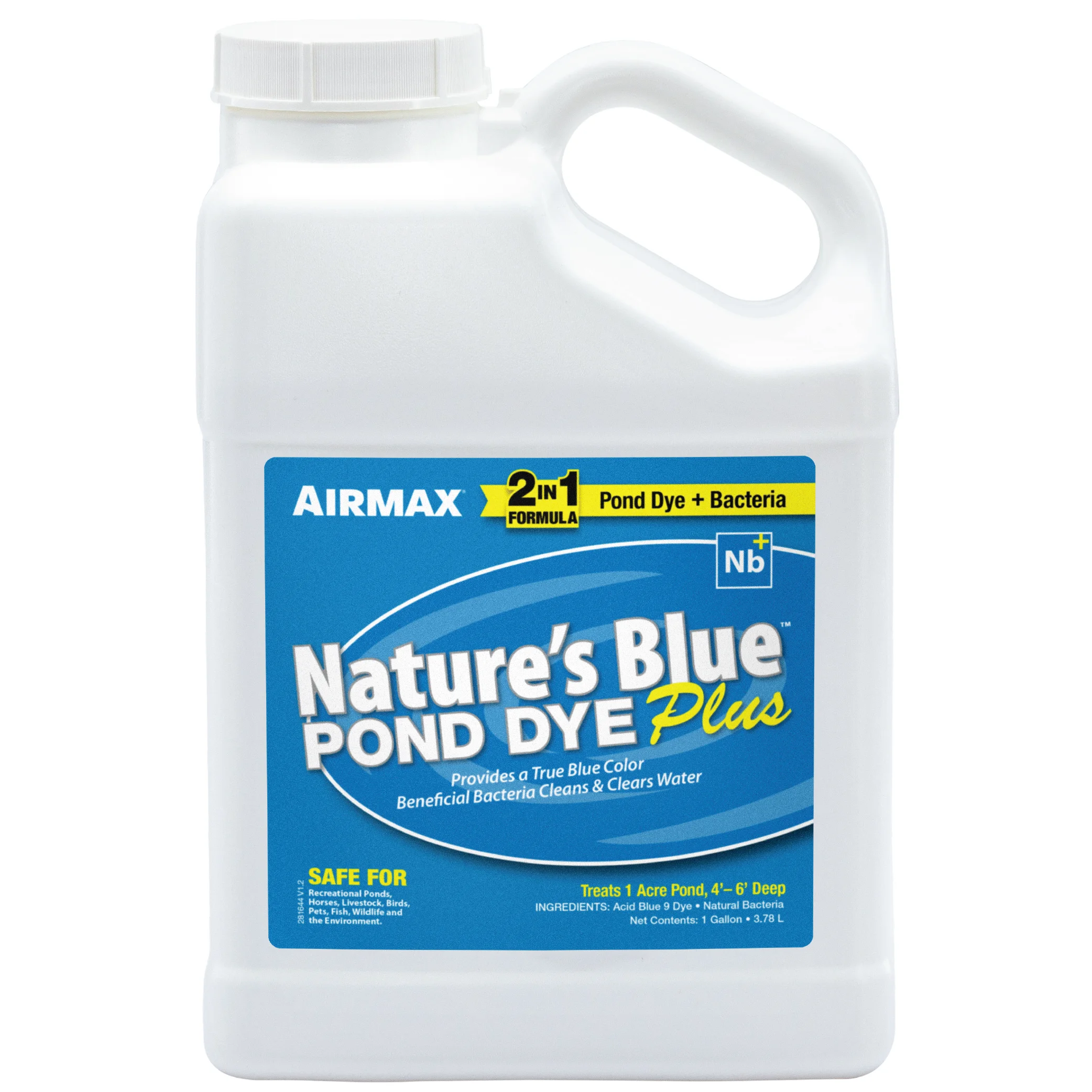 Airmax Nature's Blue Pond Dye Plus, Liquid Concentrate, Ecofriendly, Clean & Clear Water, No Mixing & Easy to Use, Enhances Natural Color PLUS Adds Beneficial Bacteria, Treats up to 1 Acre, 4 Quarts