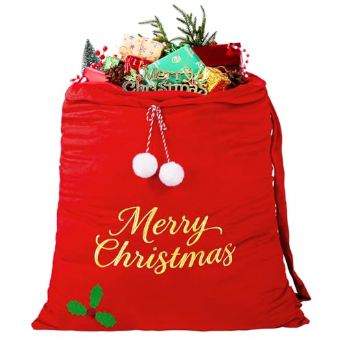 DIYDEC Large Christmas Velvet Santa Bags 36'' x 30'' Christmas Red Gift Presents Bags with Drawstring Large Santa Gift Sack for Xmas Present Party Supply Costume Holiday Wrapping