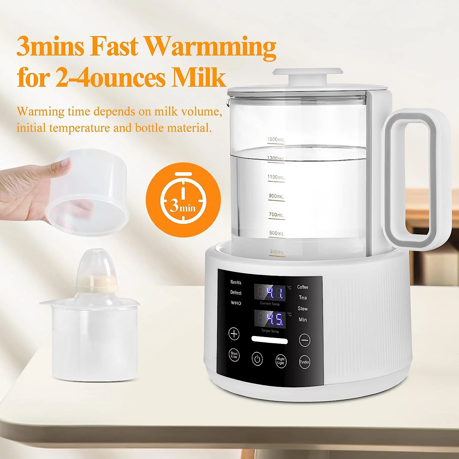 COOLCOOK 1.5L Electric Kettle with 48H Constant Temperature &  Night Light