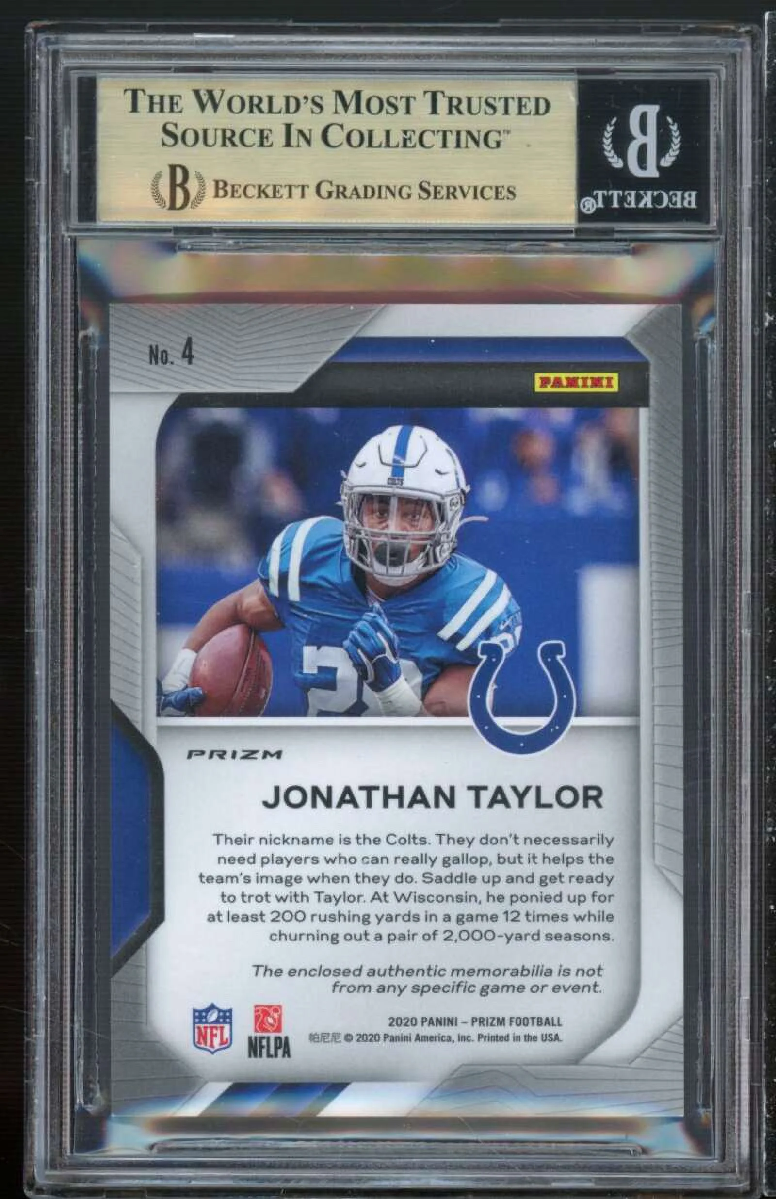 Jonathan Taylor Rookie Card 2020 Panini Prizm Premier Jerseys Pink #4 BGS 9.5