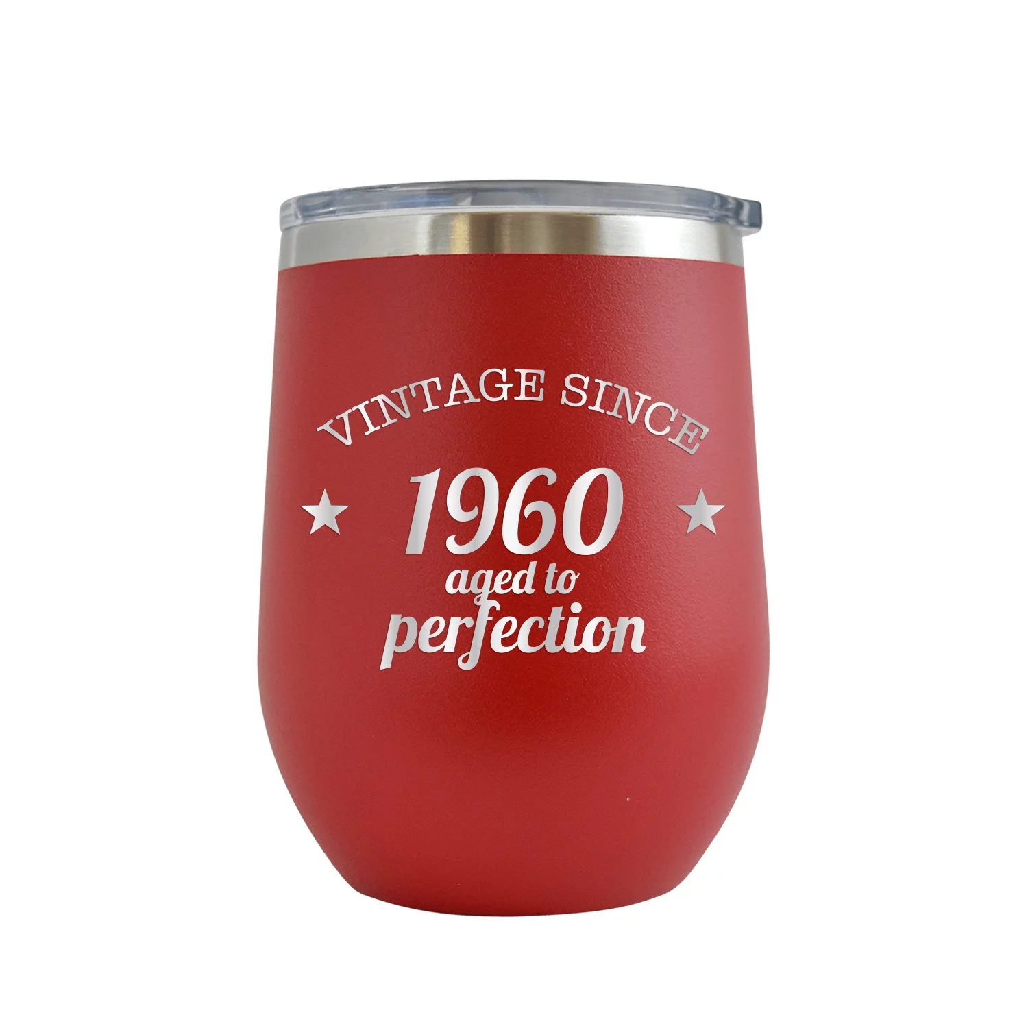 Vintage Since 1960 Aged to Perfection - Engraved 12 oz Red Wine Cup Unique Funny Birthday Gift Graduation Gifts for Men or Women 60th Birthday Sixty Over the Hill Hilarious 1960