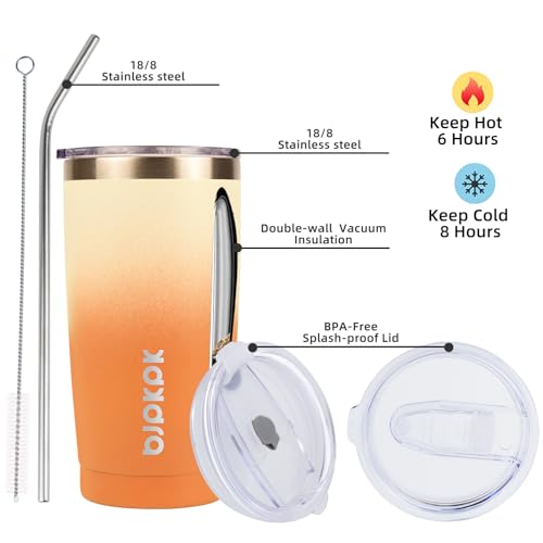 BJPKPK Insulated Tumbler 20 oz Stainless Steel Coffee Travel Thermal Cup With lids And Straws,Light Pink