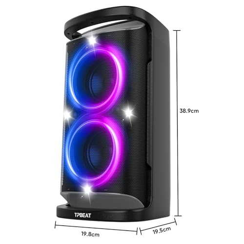 TPBEAT Portable Bluetooth Party Speaker: 160W Peak Powerful Loud Sound Deep Bass Wireless Boombox Large Subwoofer 15 Hours Battery Life Fast Charging with Led Light Show for Outdoor Camping Backyard