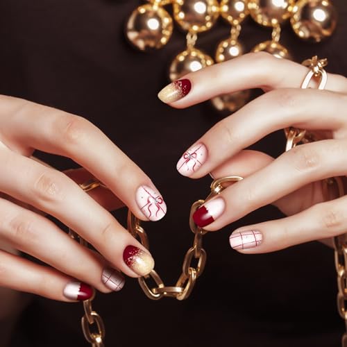 Semi Cured Gel Nail Strips-Easy Apply Christmas Gel Nail Stickers Holiday Semi Cured Manicure Strips with Sparkling Xmas Designs (Classic Yule)