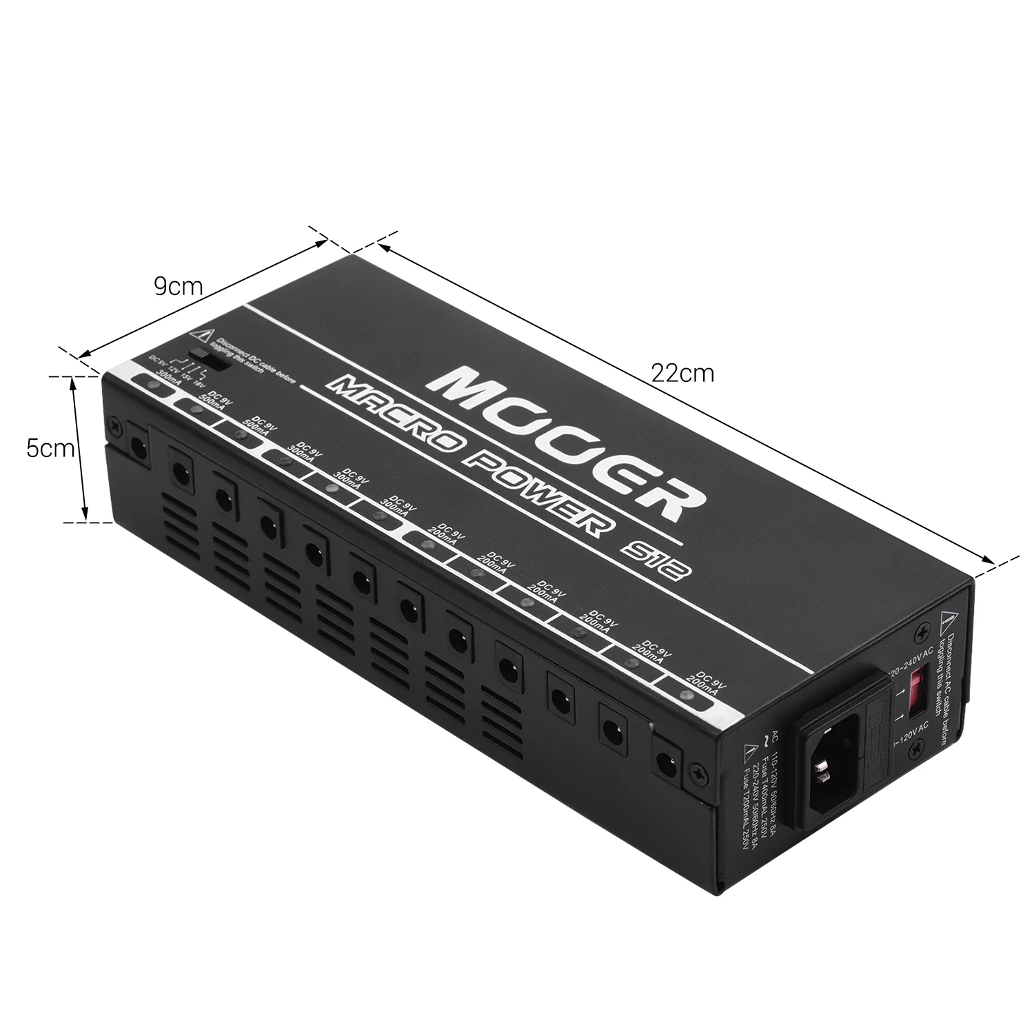 MOOER Effects Supply, 9v/12v/15v/18v Metal Huiop S12 ProfessionalStation 12 Isolated 9v/12v/15v/18v Metal ShellS12 Professional Isolated9v/12v/15v/18vSupply Pedal
