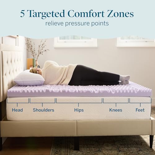 LUCID Gel Infused Memory Foam Mattress Topper – 2 Inch Mattress Topper – 5 Comfort Zones Relieve Pressure – CertiPUR-US Certified Foam - Queen