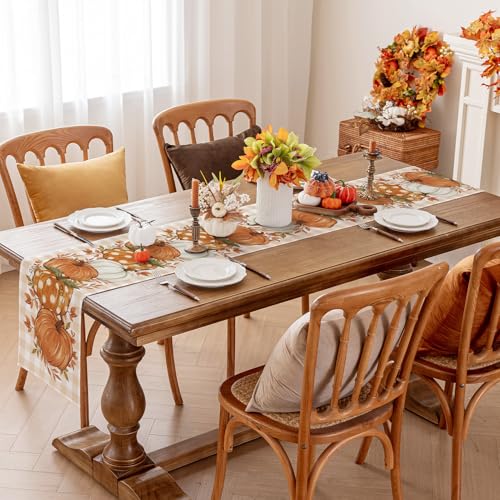 Romanstile Fall Placemats Set of 4-12 X 18 Inch - Thanksgiving Autumn Harvest Pumpkin Buffalo Plaid Place Mats, Stain Resistant Wipeable Table Mats for Party/Dining/Holiday- Grey Blue Checkered