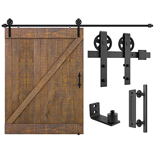SMARTSTANDARD 6.6ft Heavy Duty Sliding Barn Door Hardware Kit, Black, (Whole Set includes 1x Pull Handle Set & 1x Floor Guide) Fit 36