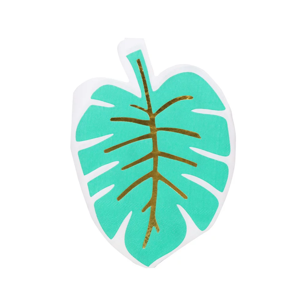 30ct Palm Leaf Shape Beverage Napkin Turquoise - Spritz