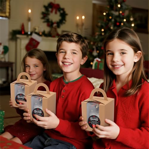 100 Set Christmas Hot Cocoa Bomb Packaging Kit Individual Christmas Cupcake Boxes with Window Insert Handle Muffin Pastry Containers Xmas Cupcake Cookie Gift Box