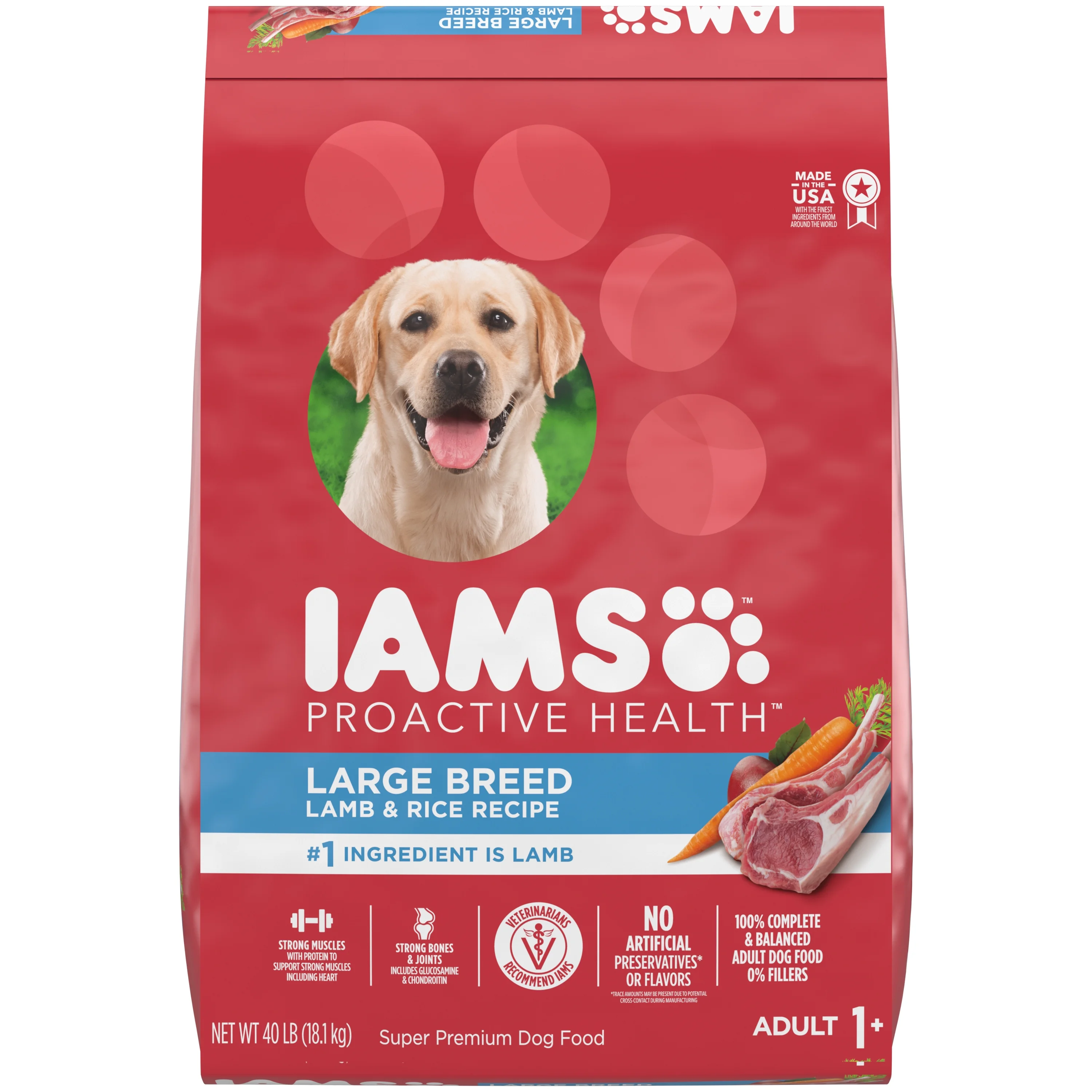 Iams Lamb & Rice Flavor Dry Dog Food for Large Breed Adult Dog, 40 lb. Bag