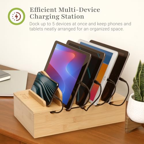 Prosumer's Choice Multi Device Charging Station Wood - Desktop Organizer with Holder for Multiple Phones - Elegant Wooden Desk Accessories - 6 Device Charging Station for Work from Home and Office