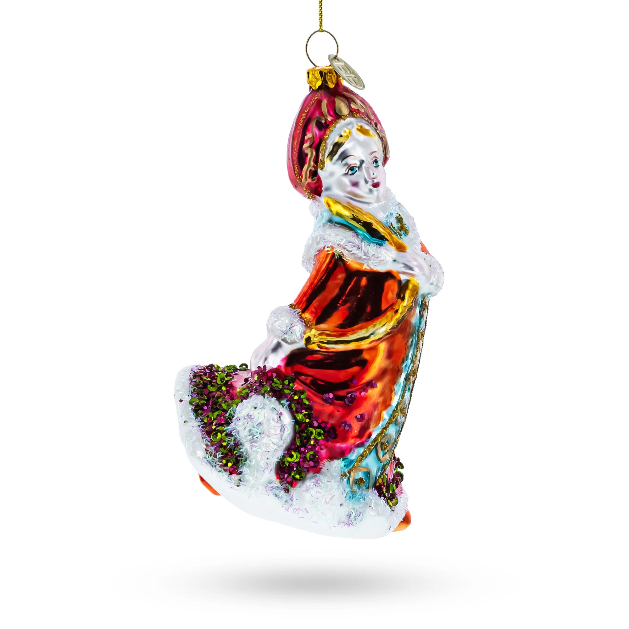 Festive Snow Maiden in Red - Blown Glass Christmas Ornament