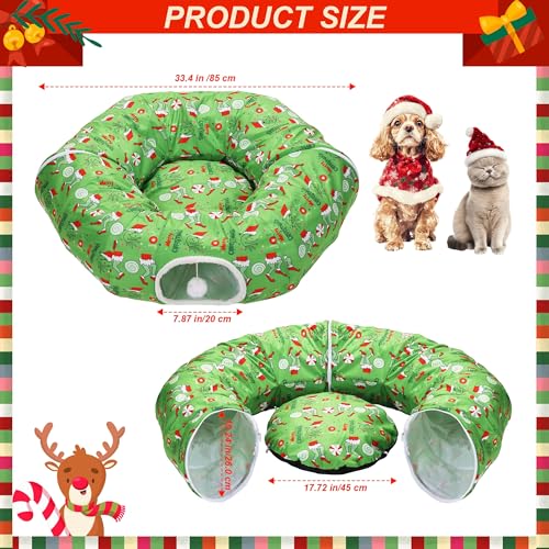 Cat Tunnel Christmas Tree Skirt Bed, Green Monster Christmas Decoration for Indoor Festive Felines Small Animals