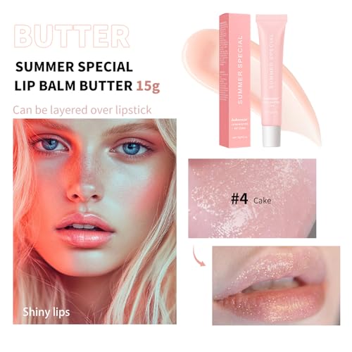 URQT 4PCS Summer Special Lip Butter Balm, Hydrating, Nourishing & Softening Lip Care with Natural Oils & Fruit Extracts, Long-Lasting Moisture, Non-Sticky Shine, Soften Dry Lips Lip Care (4PCS, 4)