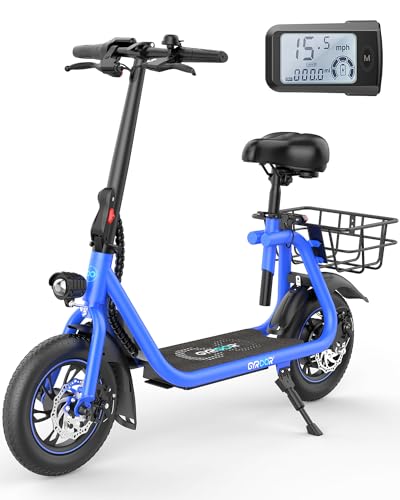 Gyroor Electric Scooter for Adults with Seat, 20/25 Miles Range 450W Motor up to 15.5/18.6 MPH Speed LCD Display, Electric Scooter with Basket