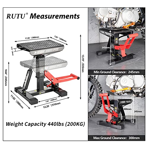 RUTU Hydraulic Motorcycle Lift Stand – Heavy-Duty Steel Maintenance Hoist Jack for Dirt Bike, Snowmobile - Motorcycle Stand Lift with 1000Lbs Capacity - Motorbike Repair Accessories Tools