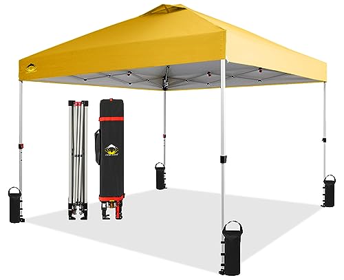 CROWN SHADES 10x10 Pop Up Canopy - Beach Tent with One Push Setup - Easy Outdoor Sun Shade for Events, Parties, Camping - Gazebo with STO-N-Go Cover Bag, Silver Coated Top, White