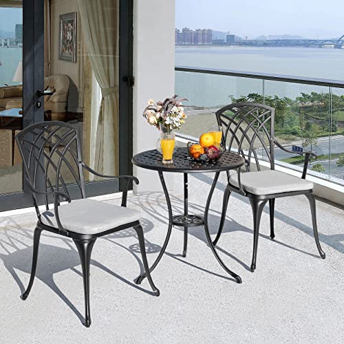 NUU GARDEN 3 Piece Bistro Set Outdoor, All Weather Cast Aluminum Patio Bistro Sets Patio Table and Chairs Set of 2 with Umbrella Hole for Yard, Balcony, Black, Butterfly Backrest
