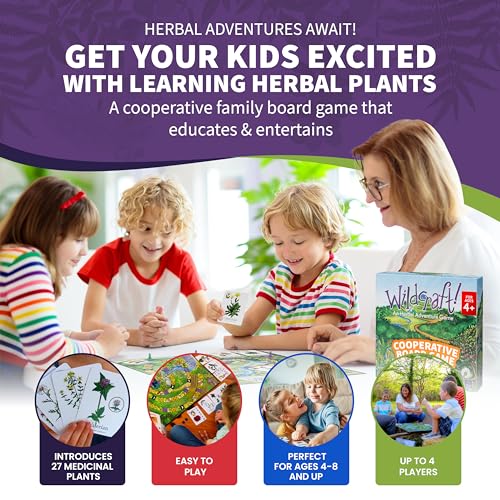 Wildcraft! an Herbal Adventure Cooperative Board Game - Learn 25 Herbs with No Reading Required - Educational Game for Kids 4+ & Families - Includes 3 Printable PDFs, Coloring Book & Plant Guide