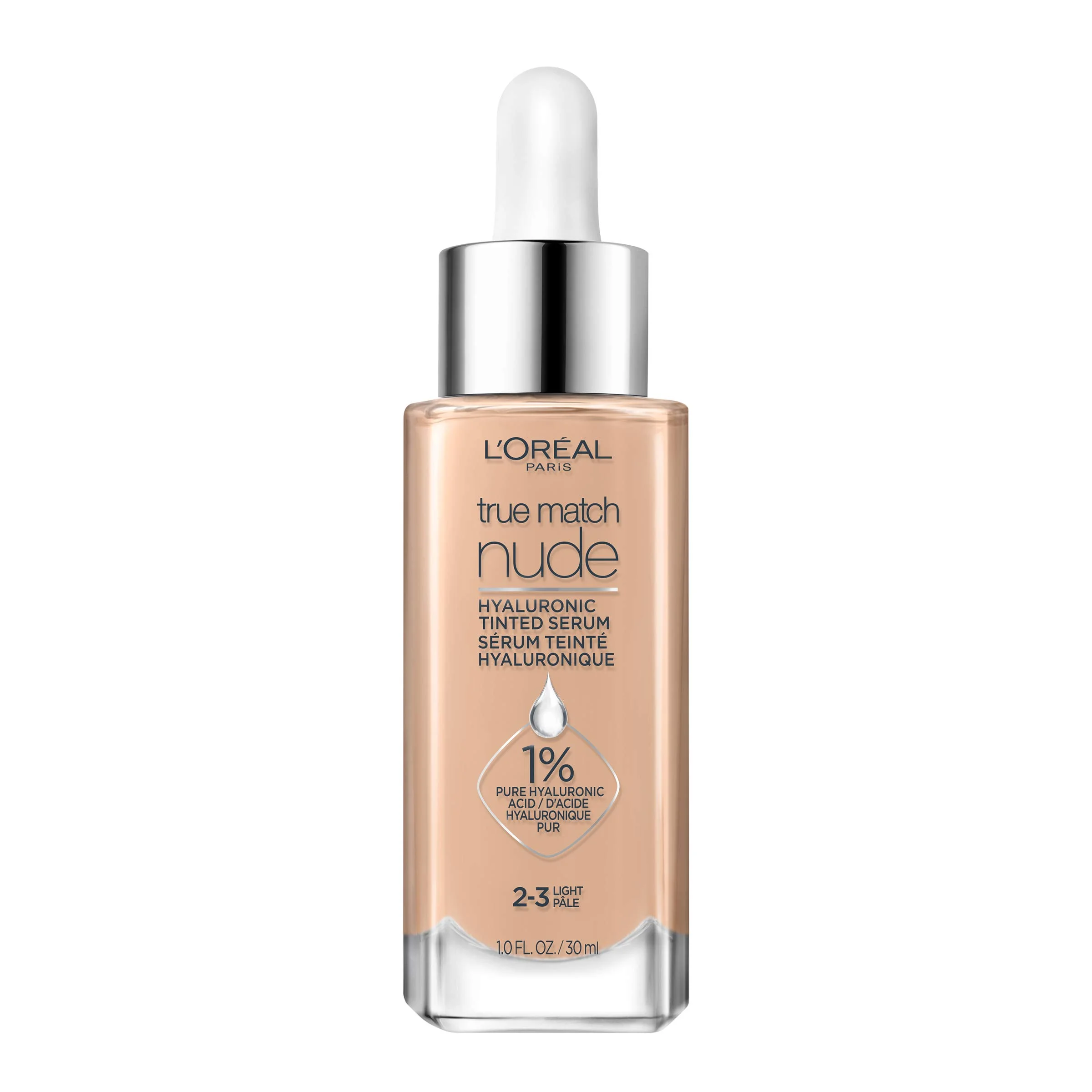 Luminous Skin Perfector: L’Oréal Paris True Match Nude Hyaluronic Tinted Serum Foundation - Light 2-3, 1 Fl. Oz.