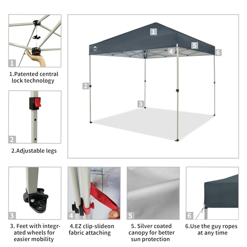 CROWN SHADES 10x10 Pop Up Canopy - Beach Tent with One Push Setup - Easy Outdoor Sun Shade for Events, Parties, Camping - Gazebo with STO-N-Go Cover Bag, Silver Coated Top, White