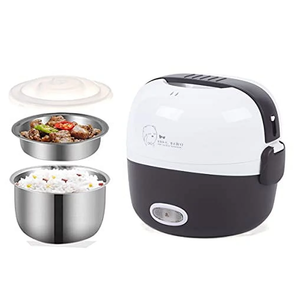 OUKANING Portable Lunch Box 1.3L 2 Layer Electric Steamer Rice Cooker Food Warmer 200W