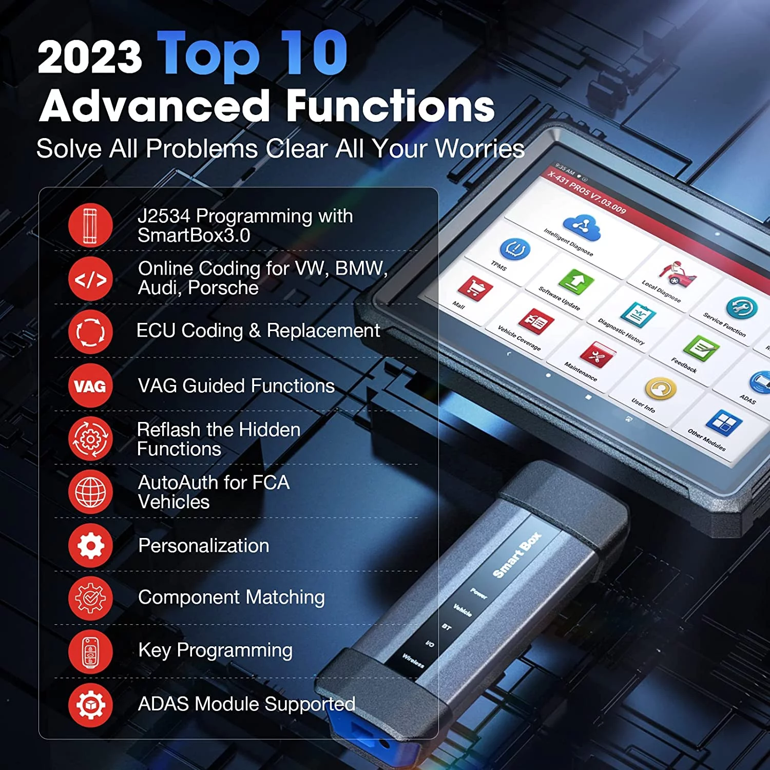 LAUNCH X431 PRO5 Elite Car Diagnostic Scan Tool J2534 Reprogramming,ECU Online Coding, 50+ Services