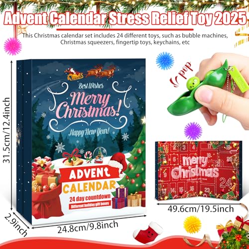 Fidget Advent Calendar 2025, Christmas Countdown Calendar Sensory Fidget Toy Packs, with 24 Days of Surprises Presents Box, Ornaments Decorations Bulk Christmas Gifts for Boys Girls Teens