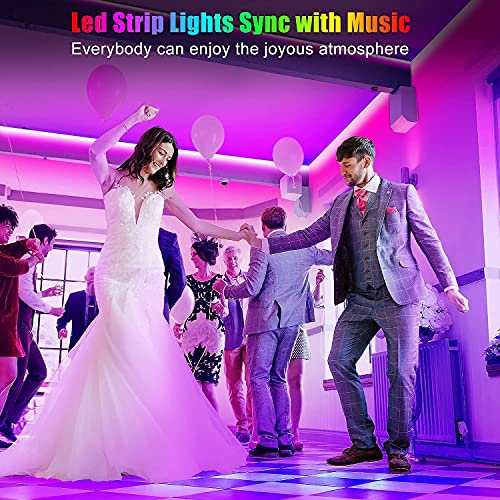 Keepsmile 50ft Led Lights for Bedroom, Bluetooth Smart APP Control RGB Color Changing Led Strip Lights with Remote Control and Power Adapter Led Lights for Room Kitchen Party Home Decoration